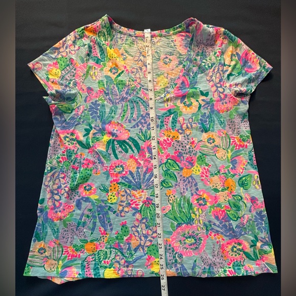 LILLY PULITZER Short Sleeve Cotton Etta V-Neck Tee Me and My Zesty Size L - Picture 6 of 8